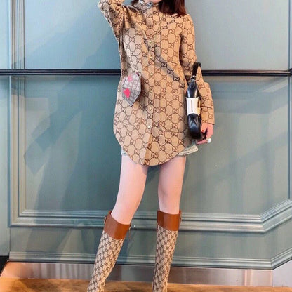 women's new jacquard denim shirt slit jacket