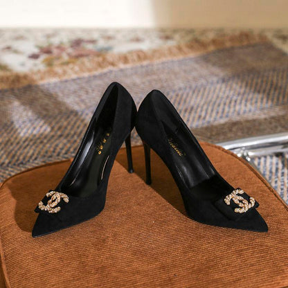 Pointed Toe Soft Black High Heels 0823112307