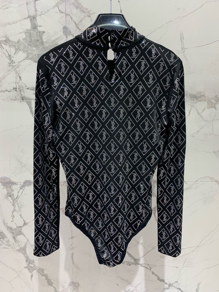 YSL New Slim-Fit Bodysuit with Logo Embellishments Crystals 0725022704