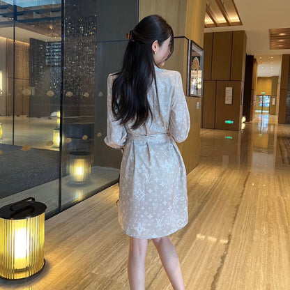 Classic printed fashionable lapel shirt dress 071