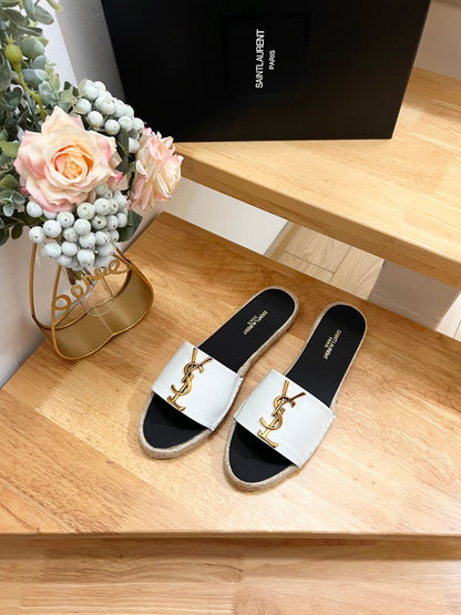 SL Fashionable Patent Leather Gold Letter LOGO Slippers 0724011103