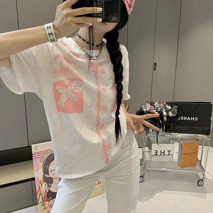 New Round Neck Color Long Letter Embroidery Short Sleeve 1024050912