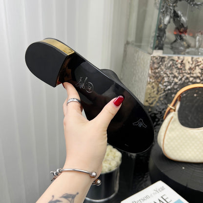 Chane1 top fashion low heel leather slippers 0724030810