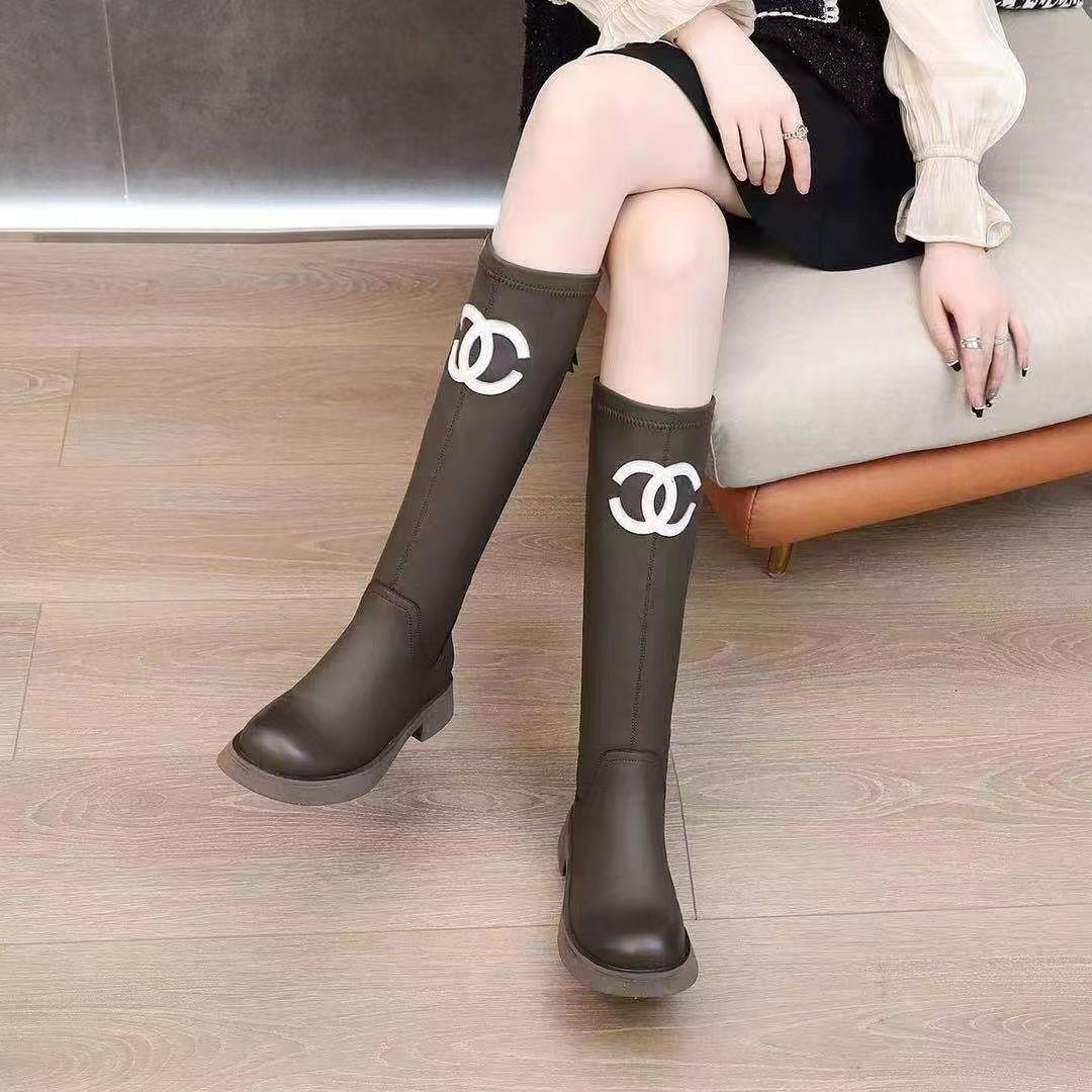 MID-TUBE WOMEN'S BOOTS 2022AUTUMN AND WINTER NEW THICKSOLED ALL-MATCH HIGH BOOTSELASTIC TIGHT BOOTS