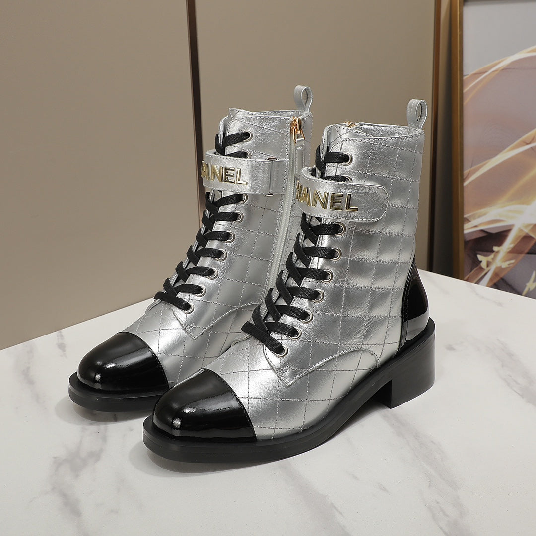 CNL fashion rhombus gold and silver cowhide boots 0724101707