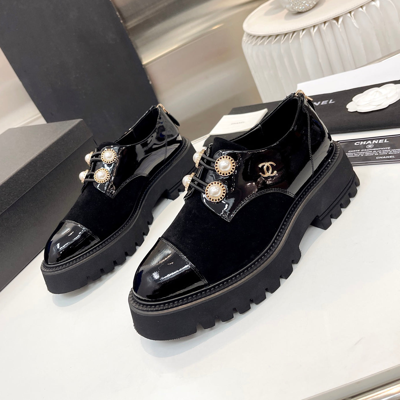 Pearl metal buckle platform leather shoes XC1823100502