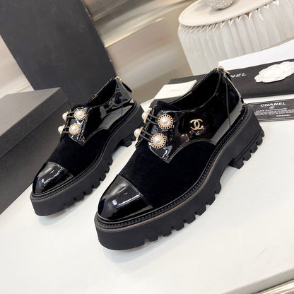 Pearl metal buckle platform leather shoes XC1823100502