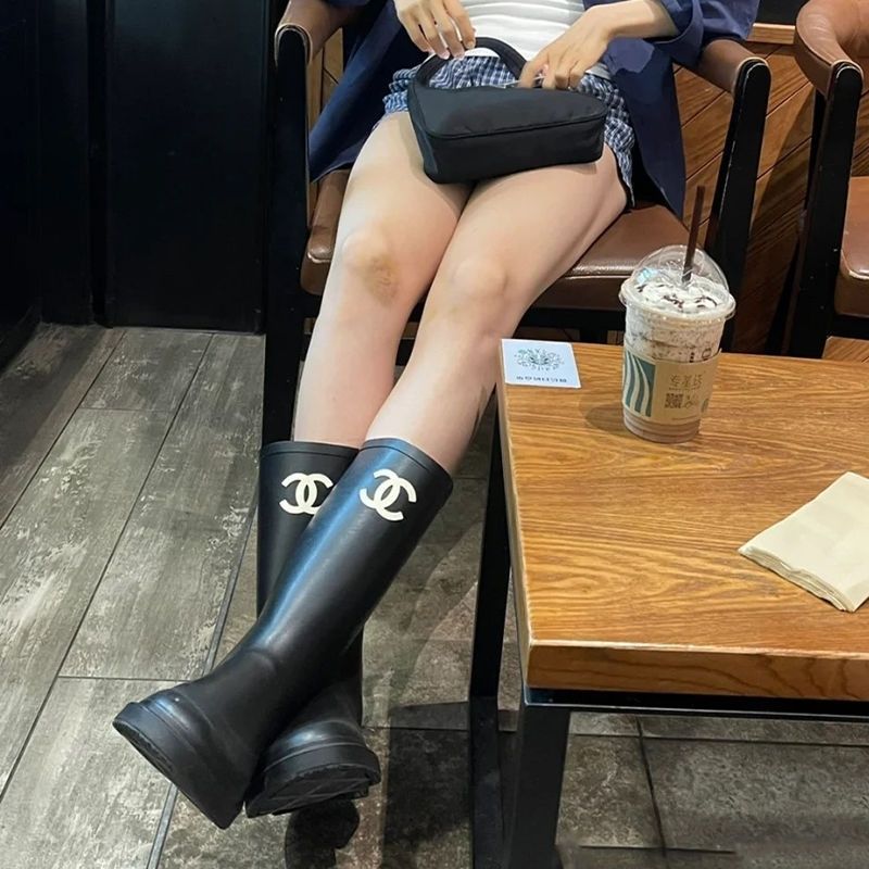 Black Leather C Logo Women's Fashion BootsXC052023110202