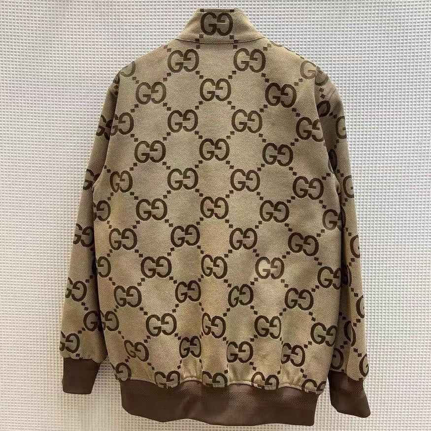 Casual brown letter-printed coat fashion collar zipper design