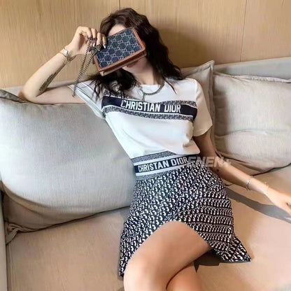 Letter printed pure cotton short sleeved t two-piece set PD10041030