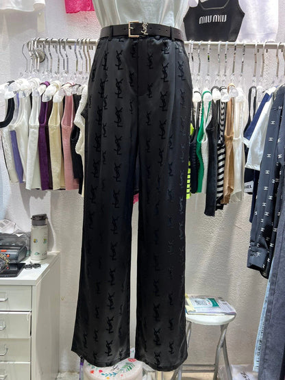 Flocked letter logo wide leg pants (with belt) 1824021906