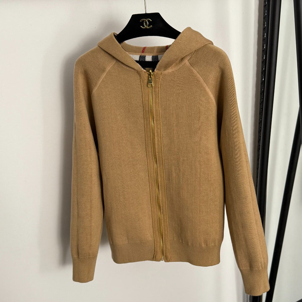 Checkered Hooded Knit Cardigan Jacket 1025092320