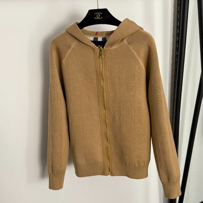 Checkered Hooded Knit Cardigan Jacket 1025092320