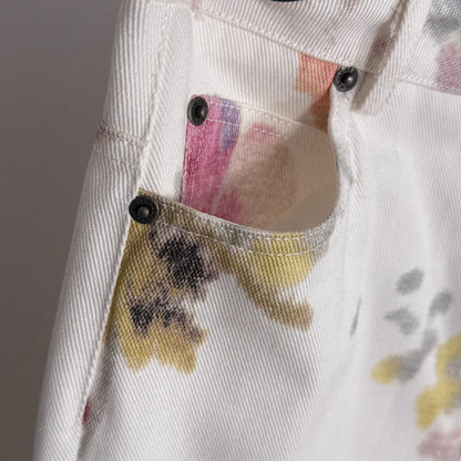 Straight-Leg Denim Pants with Large Floral Print 1025092313