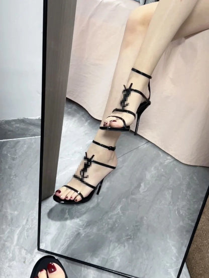 Summer New Genuine Leather Stiletto With Socialite Letter Buckle High-heeled ShoesPD05202412406