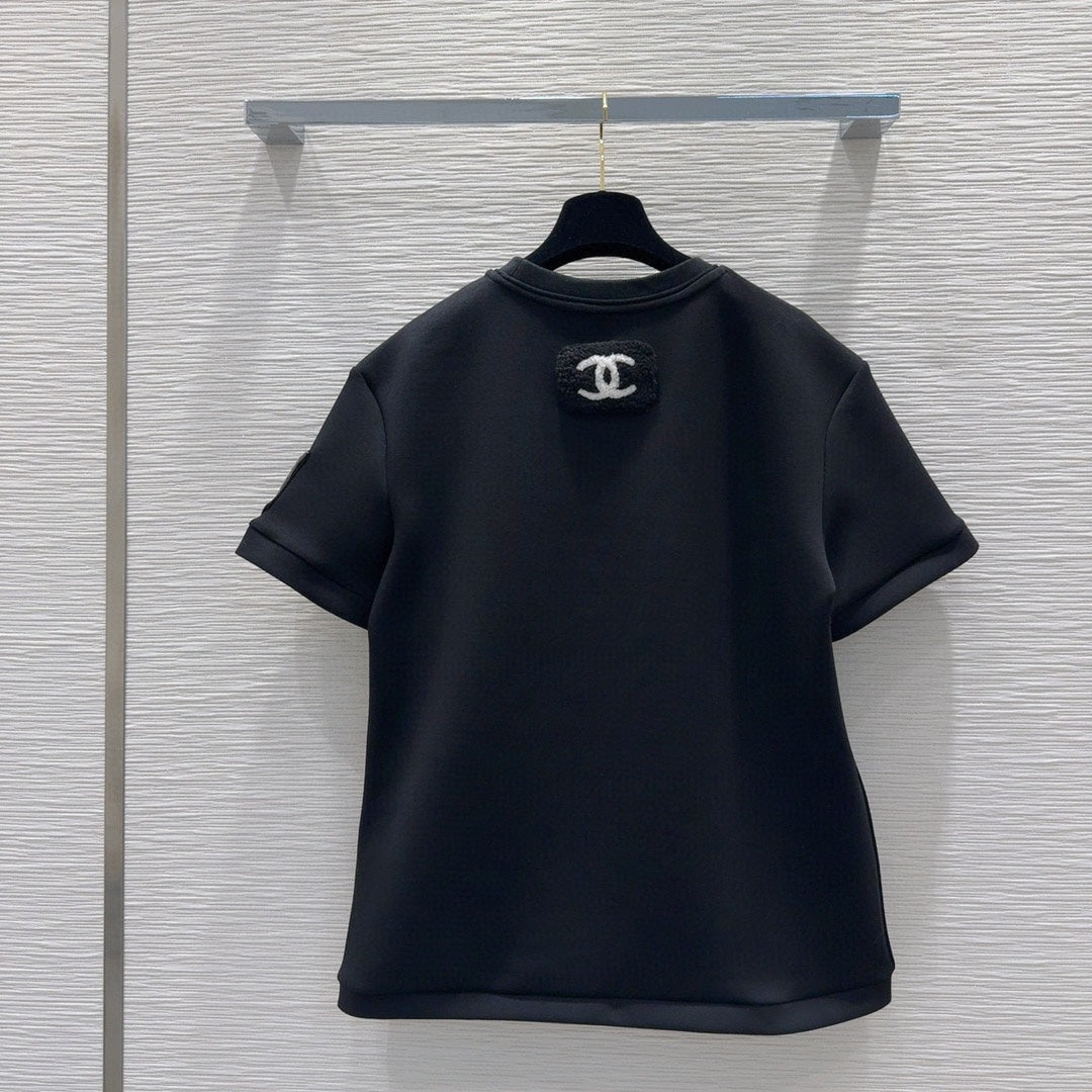 CNL round neck stitching diamond patent leather short sleeves 0724121105