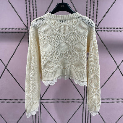 Round Neck Hollow Lace Knit Sweater XC1823090602