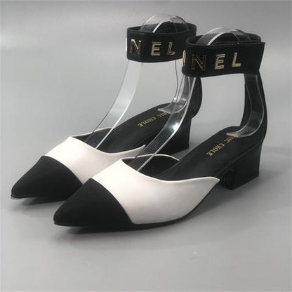 New Color Matching Pointed Shoes Velcro Shallow Thick Heel Women's Shoes 1024032522