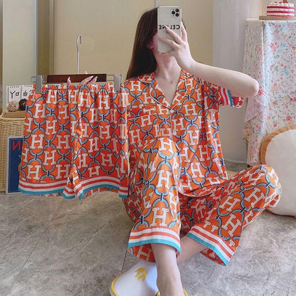 New Ice Silk Thin Short-sleeved Trousers Women's Three-suit 1024032530