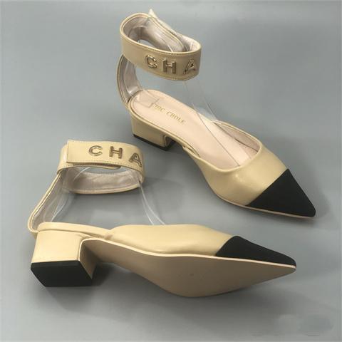 New Color Matching Pointed Shoes Velcro Shallow Thick Heel Women's Shoes 1024032522