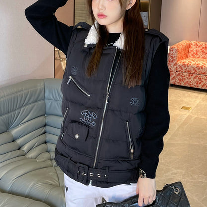 Fashionable fur collar down jacket with removable sleeves XC0723112212