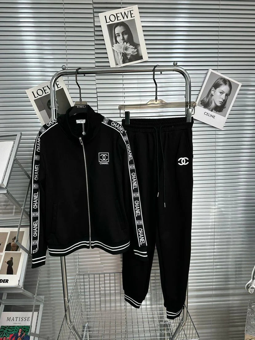 Black Leisure Comfortable Cotton C Logo Women's Sport SuitsPD05202413106