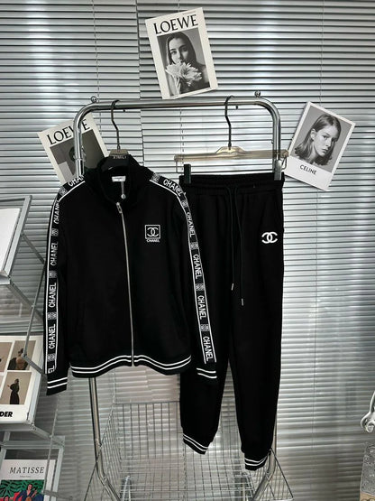 Black Leisure Comfortable Cotton C Logo Women's Sport SuitsPD05202413106