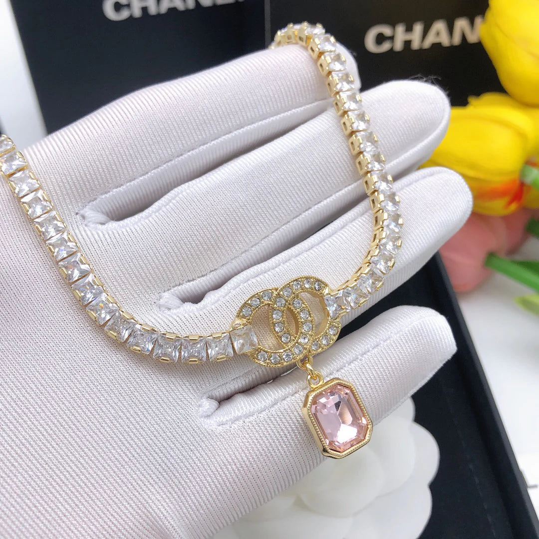 New Crystal Chain Pink Diamond Necklace 1925031303