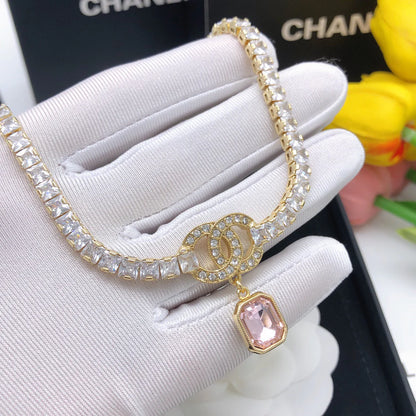 New Crystal Chain Pink Diamond Necklace 1925031303