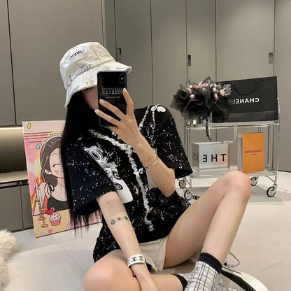 New Round Neck Color Long Letter Embroidery Short Sleeve 1024050912