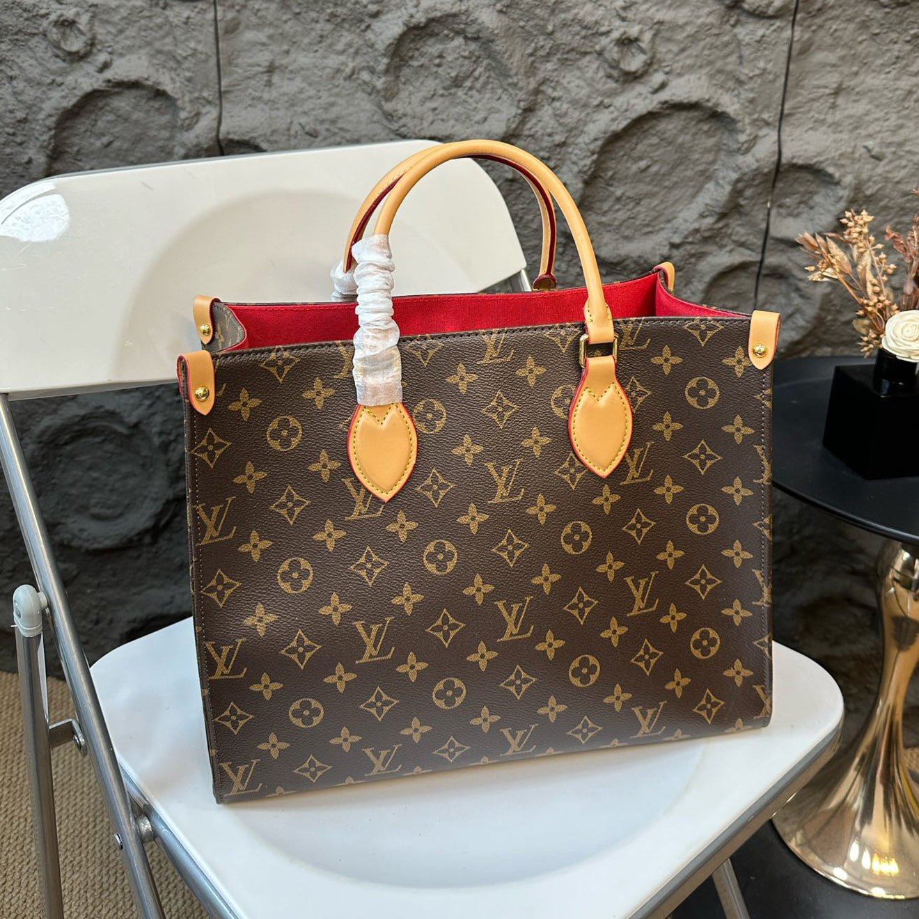 V fashion printed inner red Tote bag 0724082912