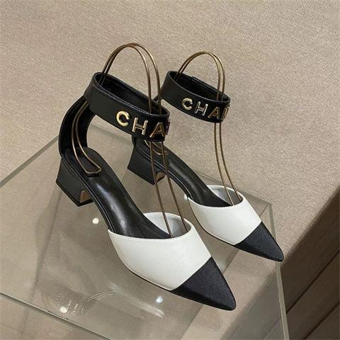 New Color Matching Pointed Shoes Velcro Shallow Thick Heel Women's Shoes 1024032522