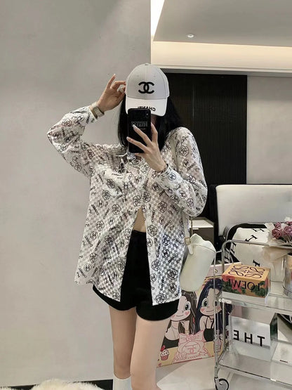 New Arrival Rhombic Printed All-Match Casual Long-Sleeved Sunscreen Shirt 1024041107