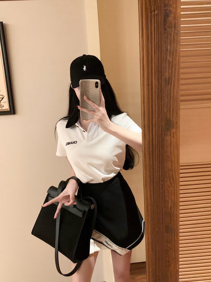 CNL suit letter embroidery contrasting color polo collar short-sleeved T-shirt 0724050903