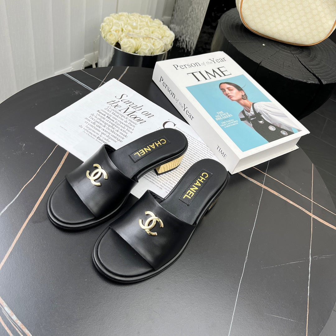 Chane1 top fashion low heel leather slippers 0724030810