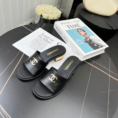 Chane1 top fashion low heel leather slippers 0724030810