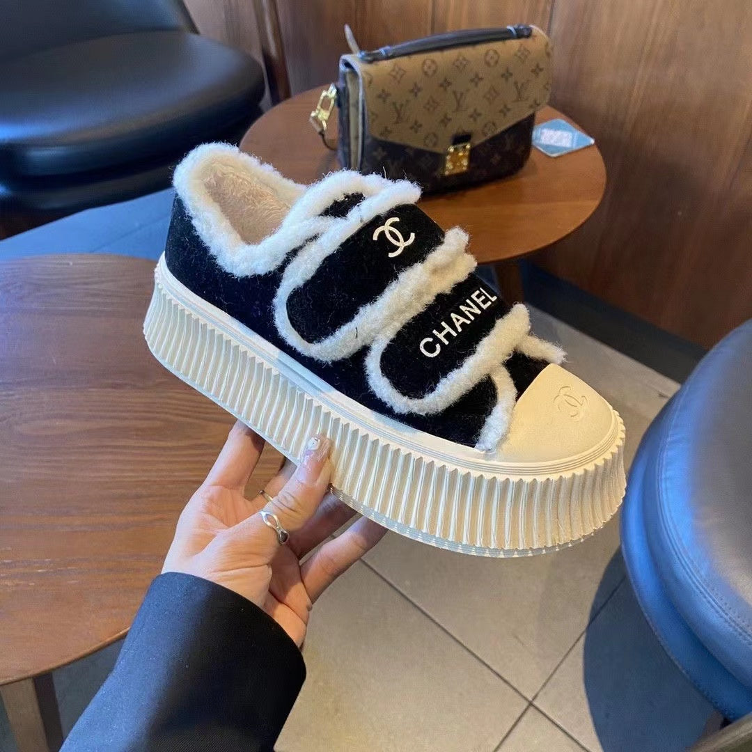 23 CL Velvet high-top and low-top genuine leather thick-soled warm Velcro fasteners, versatile and fashionable platform shoes PD 0423111405  1