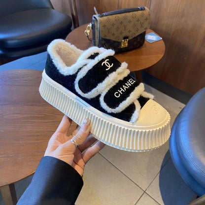 23 CL Velvet high-top and low-top genuine leather thick-soled warm Velcro fasteners, versatile and fashionable platform shoes PD 0423111405  1