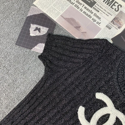 New Embroidered Crewneck Sweater Women's Short-sleeved 1024032511