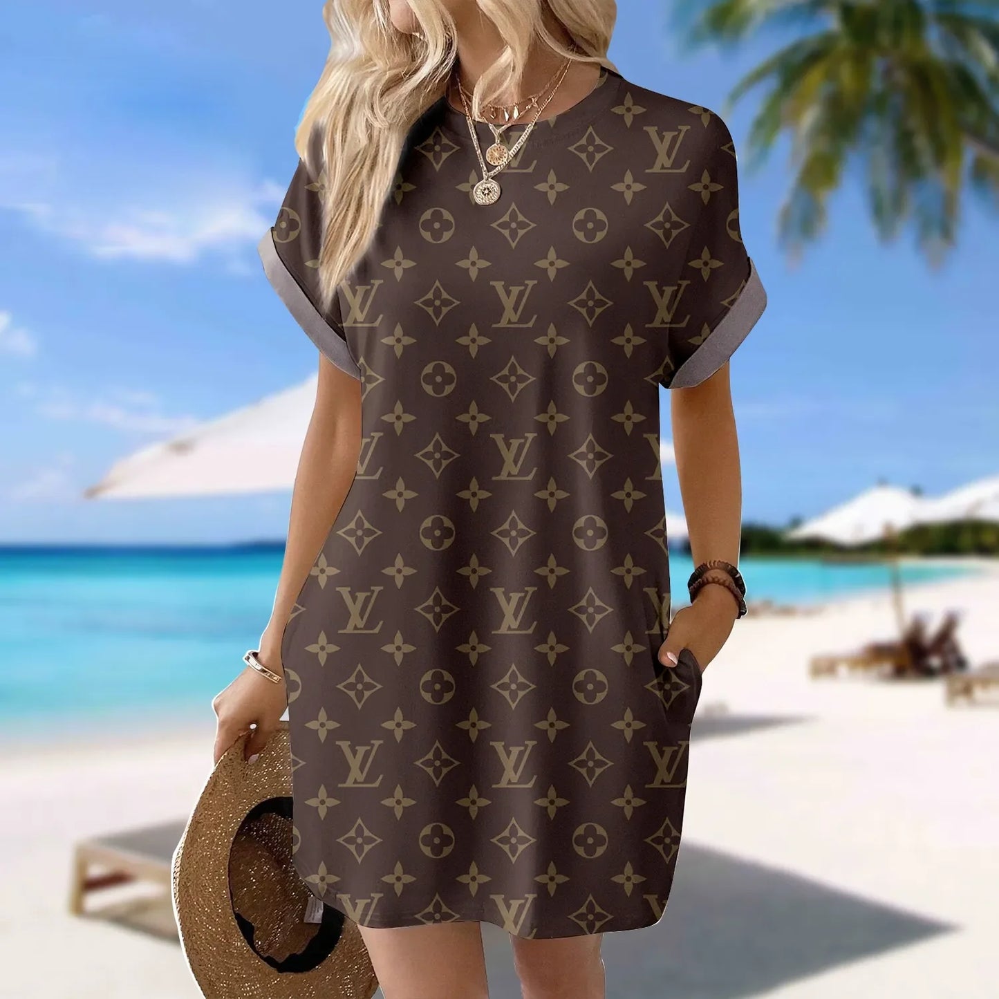 Premium Short Sleeve Pocket Dress 3D1025030423