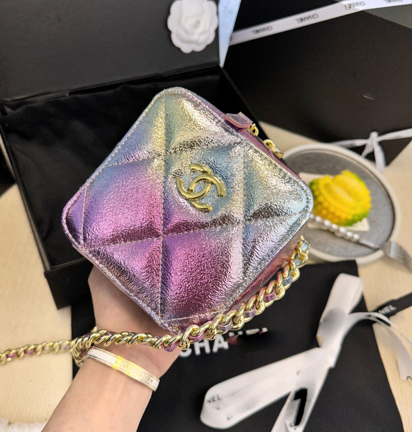 Pink Gradient Mermaid Ji Chain Cube Bag Dice Bag XC7032708
