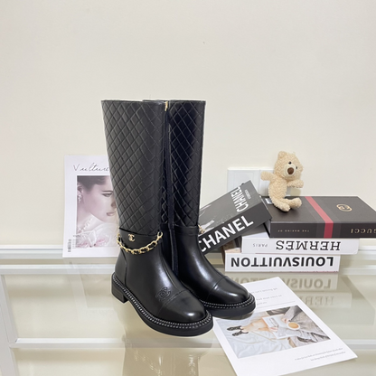 Diamond Check Chain Boots