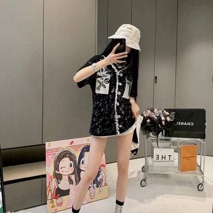 New Round Neck Color Long Letter Embroidery Short Sleeve 1024050912