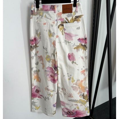 Straight-Leg Denim Pants with Large Floral Print 1025092313
