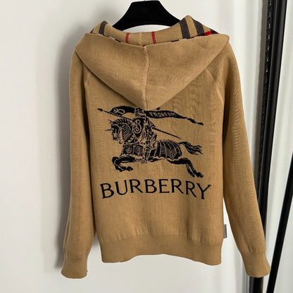 Checkered Hooded Knit Cardigan Jacket 1025092320