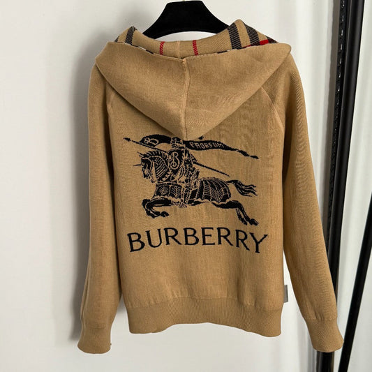 Checkered Hooded Knit Cardigan Jacket 1025092320