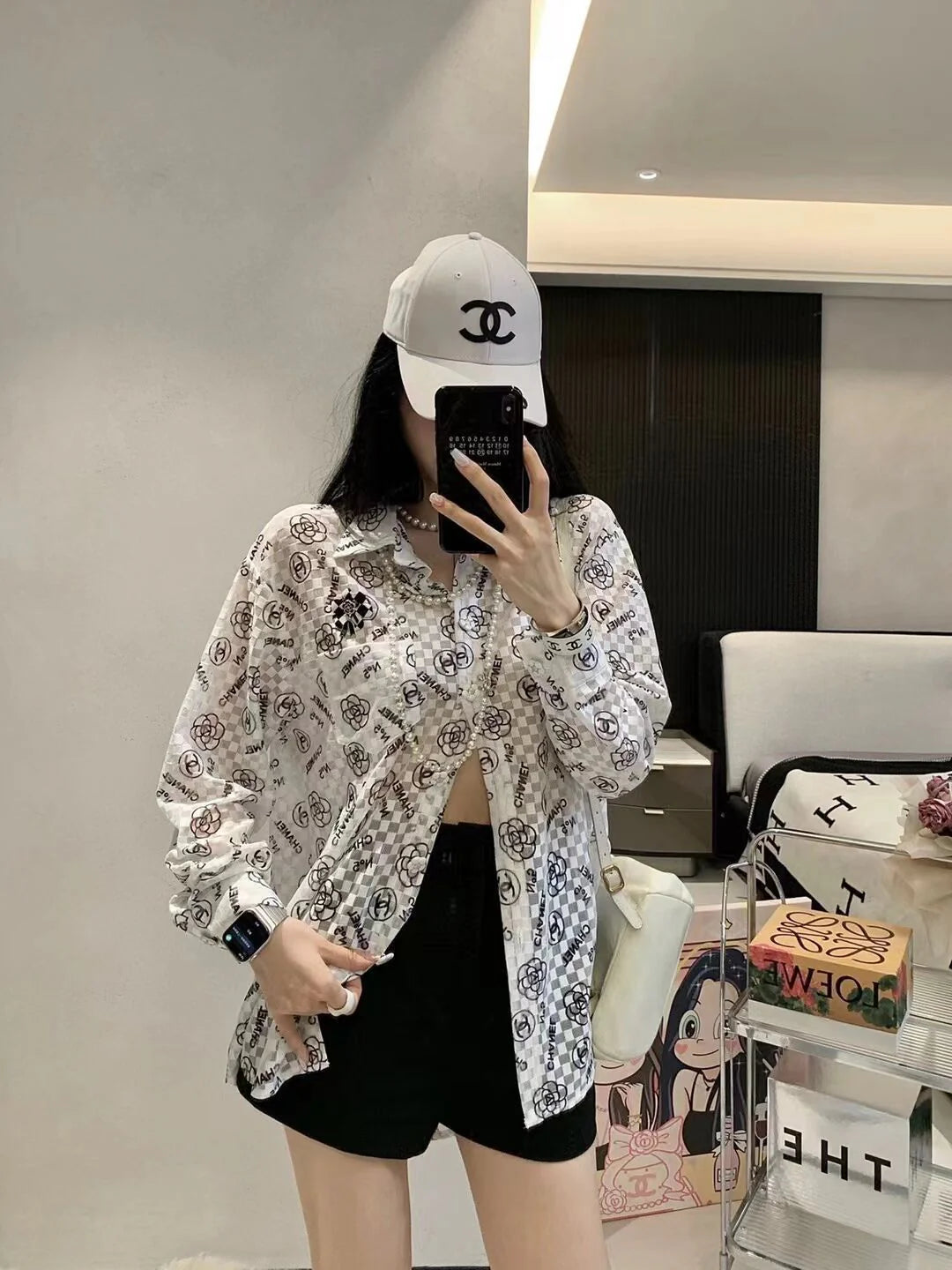 New Arrival Rhombic Printed All-Match Casual Long-Sleeved Sunscreen Shirt 1024041107