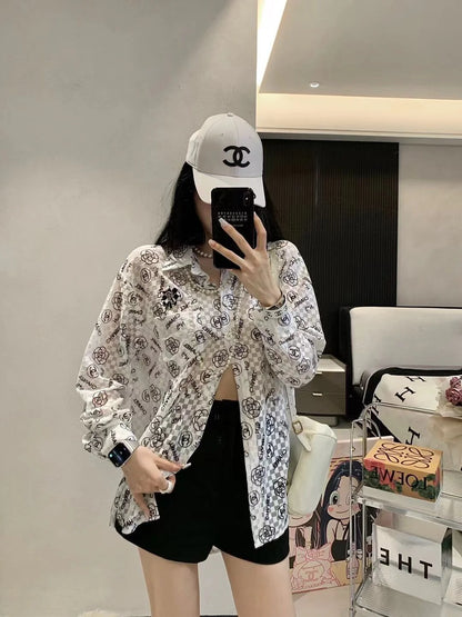 New Arrival Rhombic Printed All-Match Casual Long-Sleeved Sunscreen Shirt 1024041107