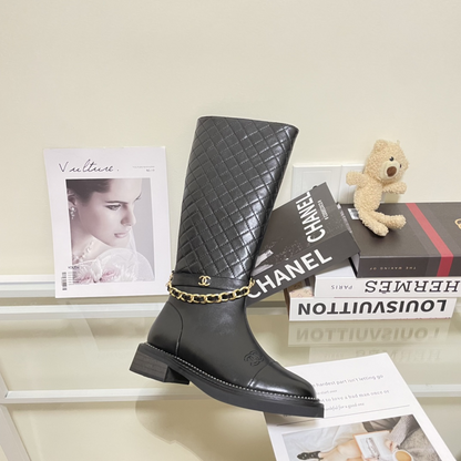 Diamond Check Chain Boots