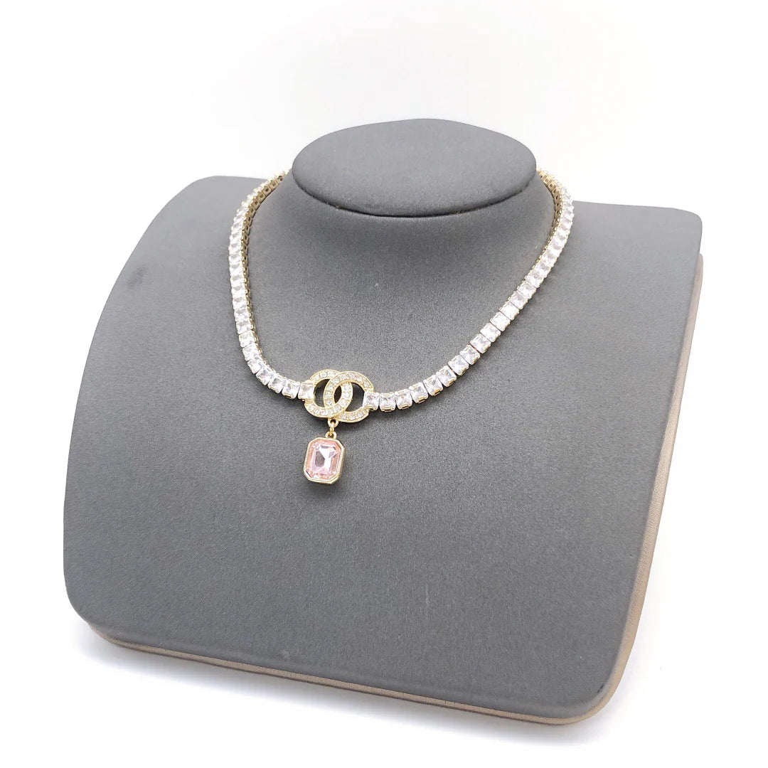 New Crystal Chain Pink Diamond Necklace 1925031303